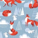 Printed Wincy Col. 107 Foxes Blue (Min: 10mtrs)